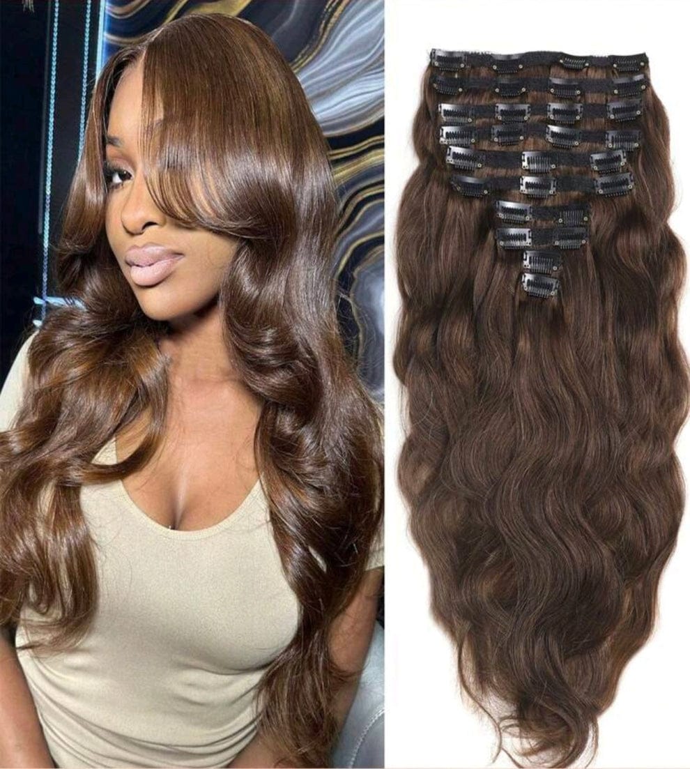 8pcs Brown Natural Wave Hair Extensions